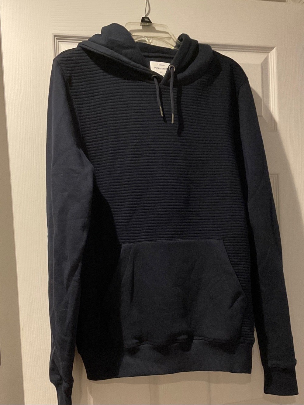 Men's Navy Ribbed Front Crewneck Hoodie Sweater